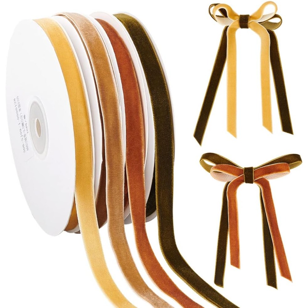 Velvet Ribbon Roll - 4 Rolki 4 Kolory Jednostronna Aksamitna