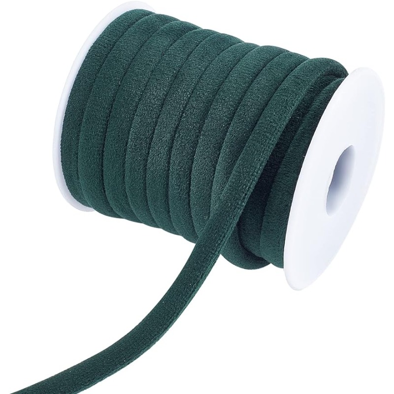 Velvet Ribbon Roll - 1 rolka 10m 8mm Ciemnozielony aksamitny
