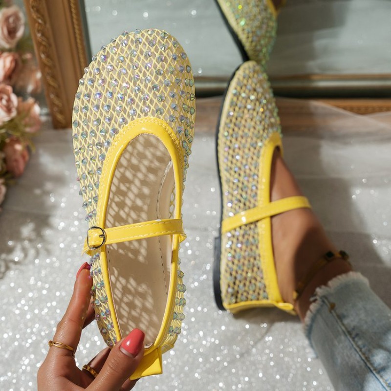 Crystal Mesh Fabric - Damskie Baleriny Mary Jane z Siateczki